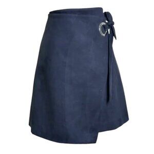 Loft Navy Faux Suede wrap front tie skirt, size 2